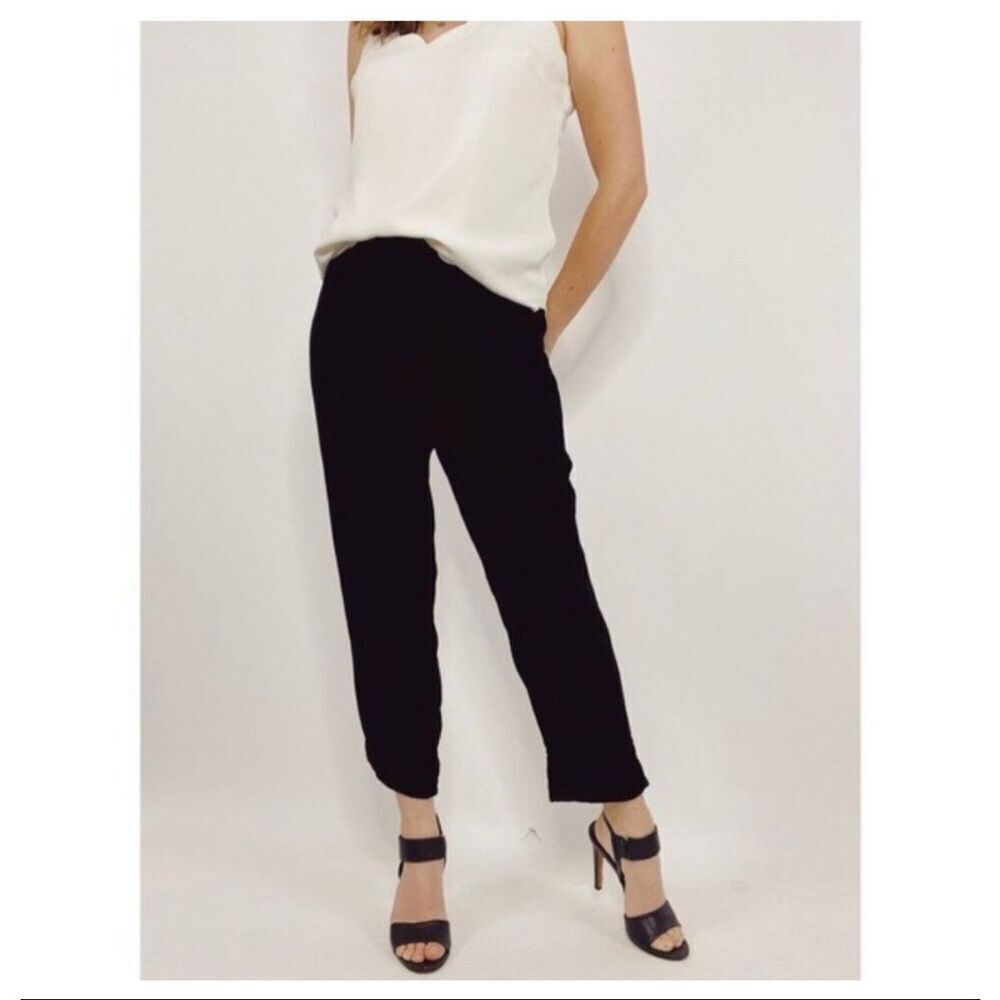 Cut loose Women’s Black Velvet Elastic Waist Cropped Ankle Split Hem Tappered Pa